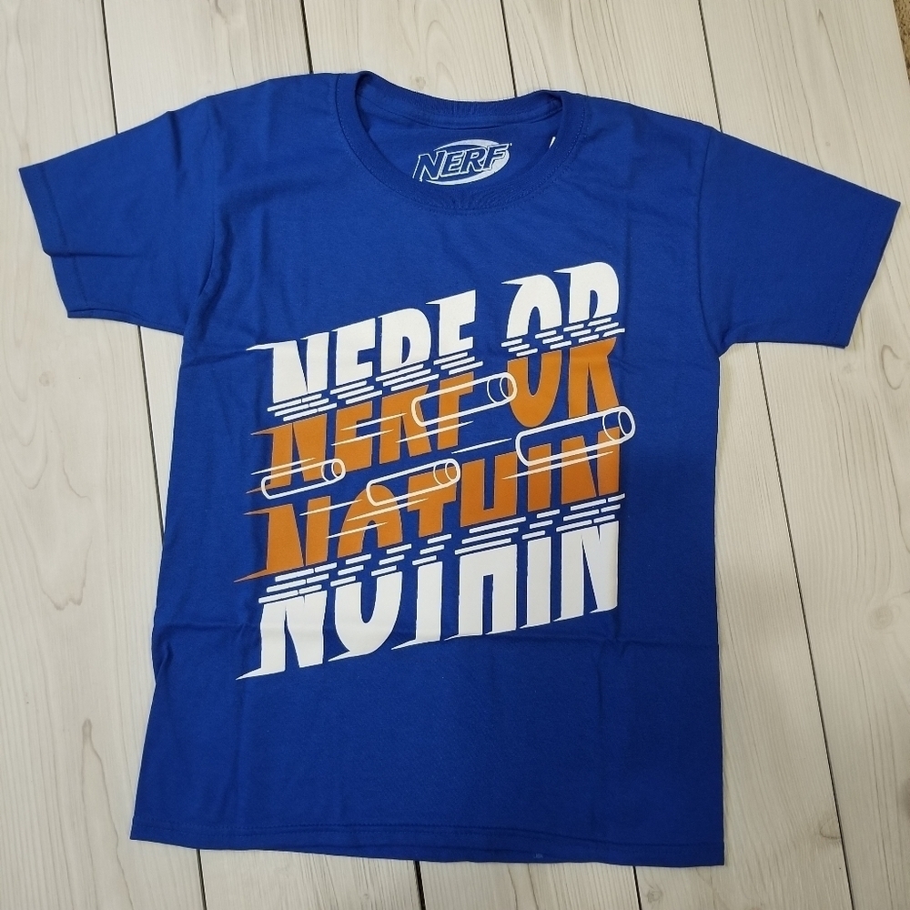 Blue short sleeve Nerf or Nothin shirt Size S (8) NWT - Picture 1 of 13
